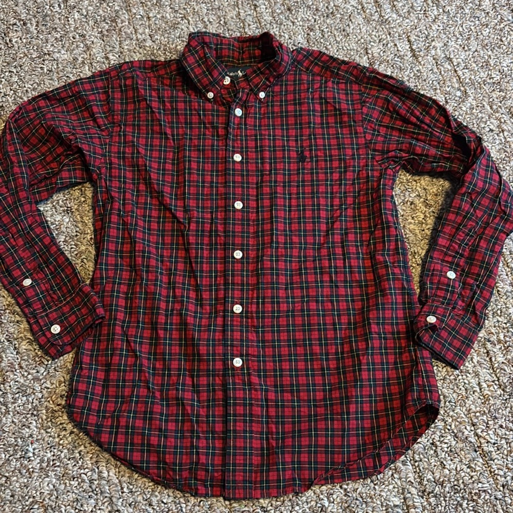 Polo Ralph Lauren red & black plaid shirt Holiday Winter Christmas youth - Picture 2 of 3